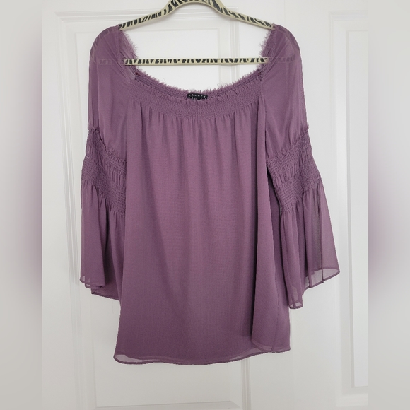 Theory 100 % Silk Peasant Alterina Purple Blouse Size M - Picture 2 of 8